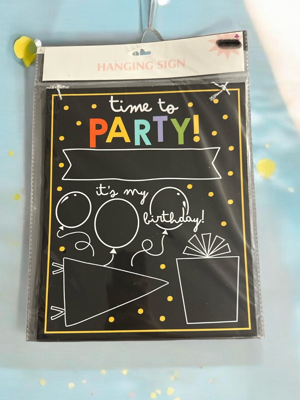 Hanging 'Time to PARTY!' Sign - Black with Multicolor Lettering
